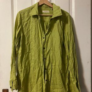 Valerie Stevens Spring Green Linen Long Button Up Shirt Size Large